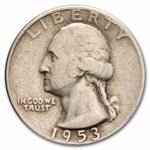 1953-S Washington Quarter 40-Coin Roll Avg Circ